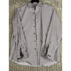 Tasso Elba Shirt Mens Large Brown‎ Tan Paisley Long Sleeve Button Up Retro 70s